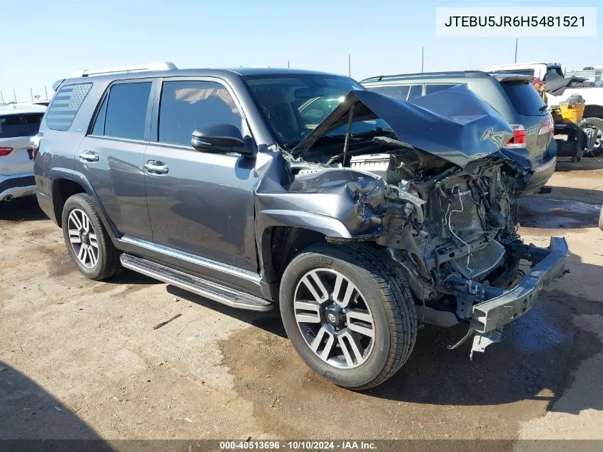 2017 Toyota 4Runner Limited VIN: JTEBU5JR6H5481521 Lot: 40513696