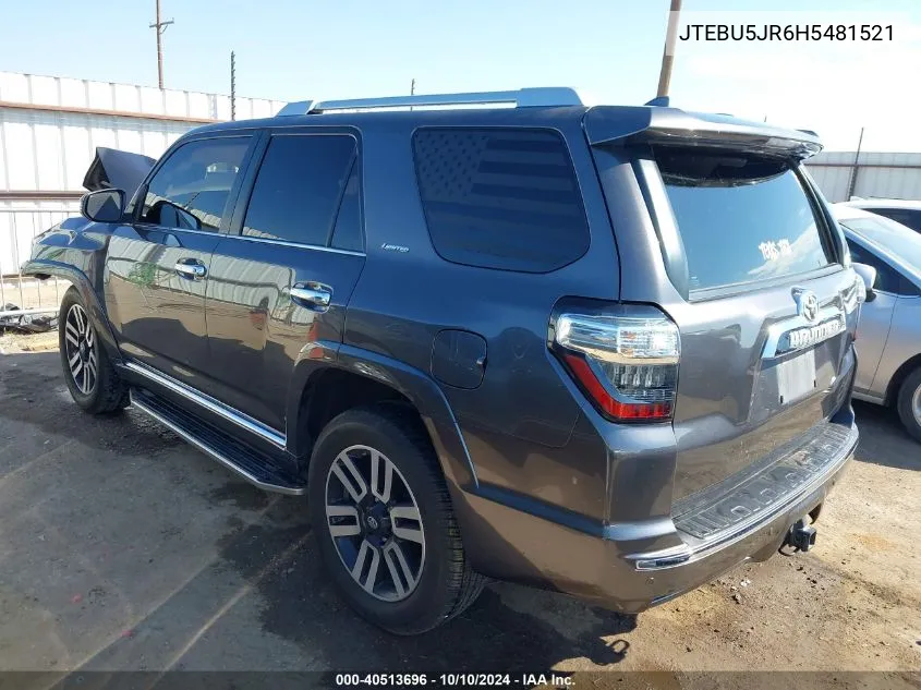 2017 Toyota 4Runner Limited VIN: JTEBU5JR6H5481521 Lot: 40513696