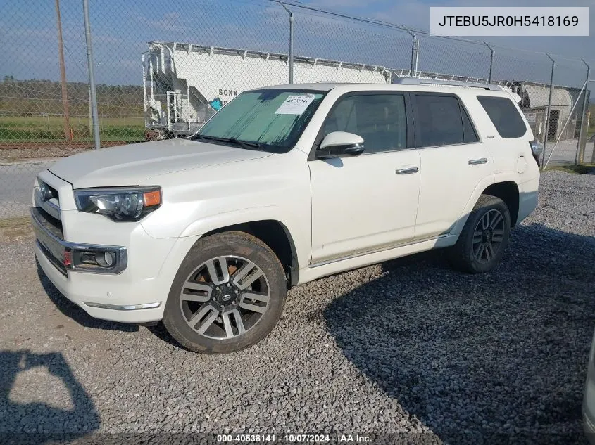 2017 Toyota 4Runner Limited VIN: JTEBU5JR0H5418169 Lot: 40538141