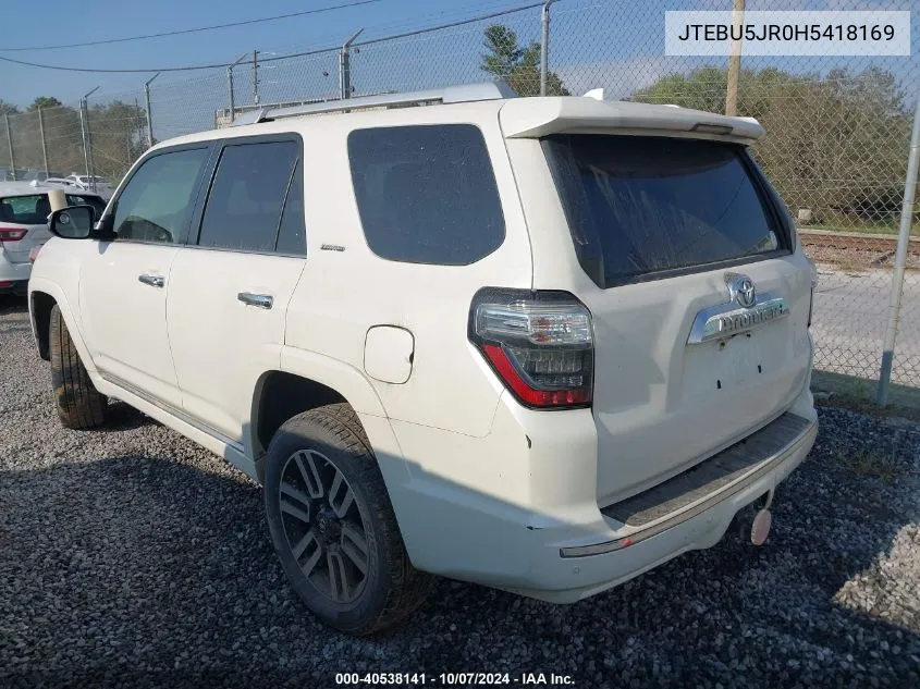 JTEBU5JR0H5418169 2017 Toyota 4Runner Limited