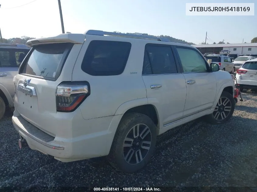 2017 Toyota 4Runner Limited VIN: JTEBU5JR0H5418169 Lot: 40538141