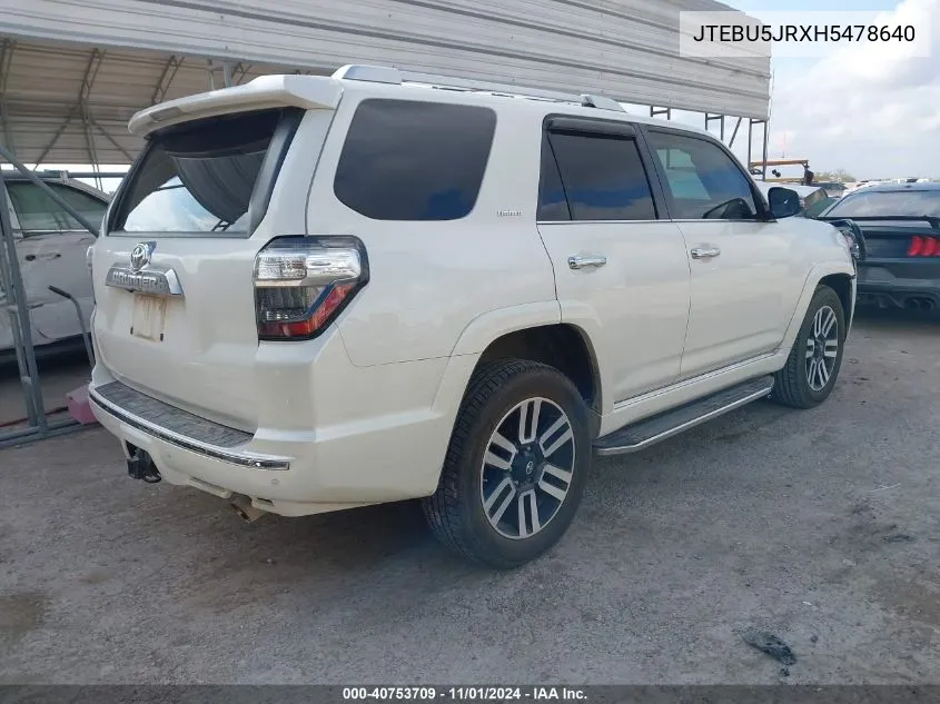 2017 Toyota 4Runner Limited VIN: JTEBU5JRXH5478640 Lot: 40753709