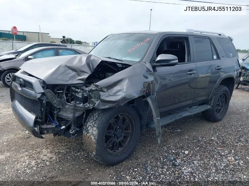 2018 Toyota 4Runner Sr5 Prem/Ltdl/Trail/Trd VIN: JTEBU5JR4J5511203 Lot: 40270086