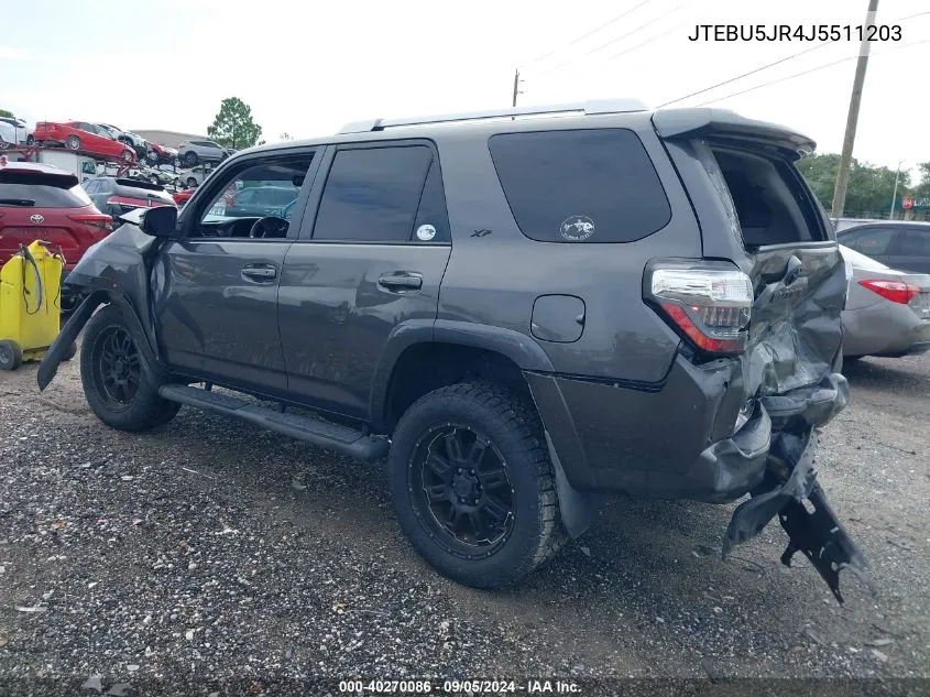 2018 Toyota 4Runner Sr5 Prem/Ltdl/Trail/Trd VIN: JTEBU5JR4J5511203 Lot: 40270086