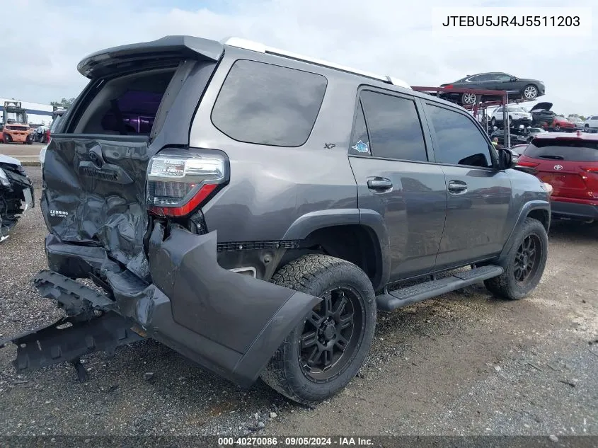 2018 Toyota 4Runner Sr5 Prem/Ltdl/Trail/Trd VIN: JTEBU5JR4J5511203 Lot: 40270086