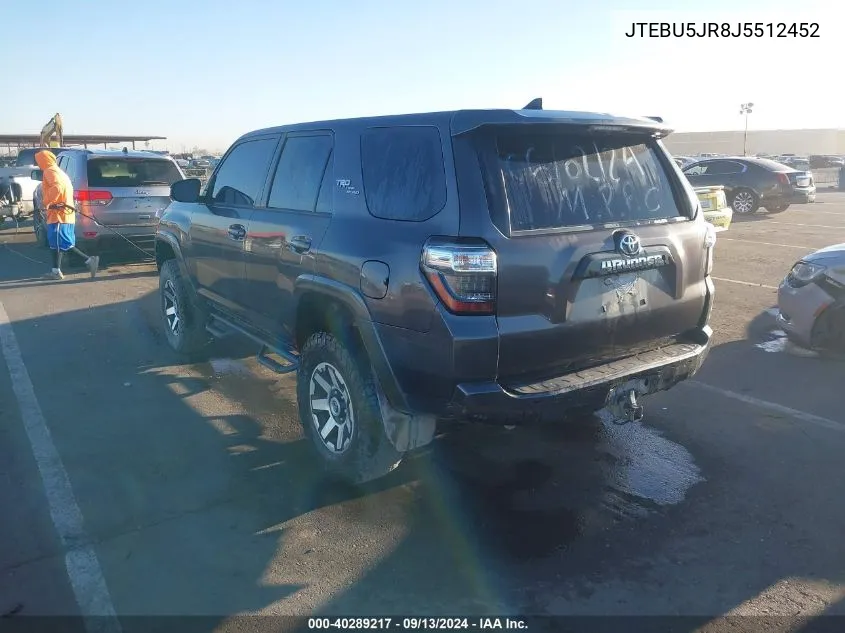 2018 Toyota 4Runner Sr5 Prem/Ltdl/Trail/Trd VIN: JTEBU5JR8J5512452 Lot: 40289217