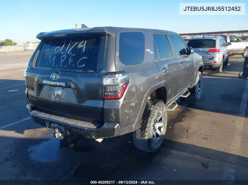 2018 Toyota 4Runner Sr5 Prem/Ltdl/Trail/Trd VIN: JTEBU5JR8J5512452 Lot: 40289217