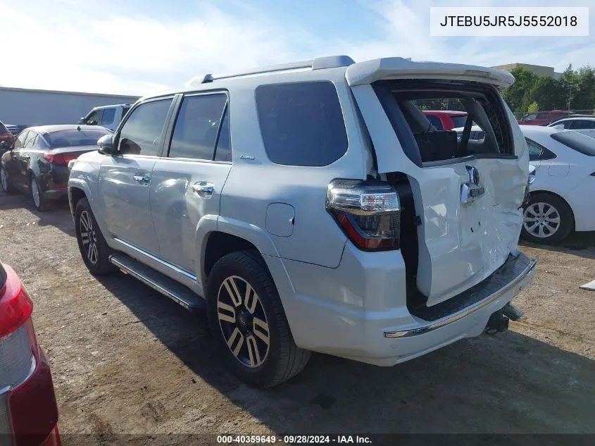 2018 Toyota 4Runner Limited VIN: JTEBU5JR5J5552018 Lot: 40359649