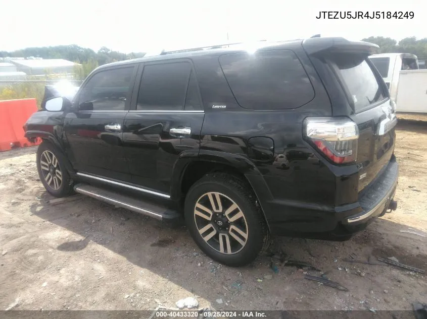 2018 Toyota 4Runner Limited VIN: JTEZU5JR4J5184249 Lot: 40433320