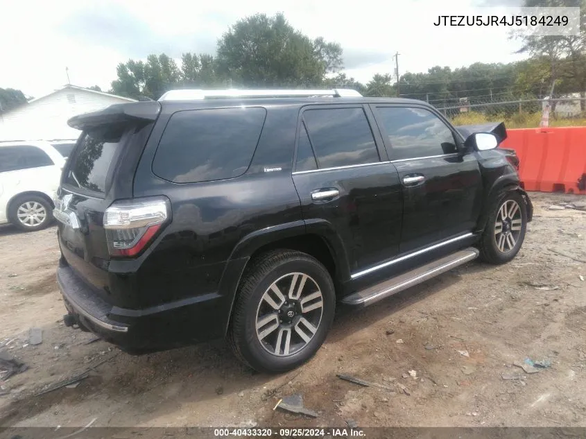 2018 Toyota 4Runner Limited VIN: JTEZU5JR4J5184249 Lot: 40433320