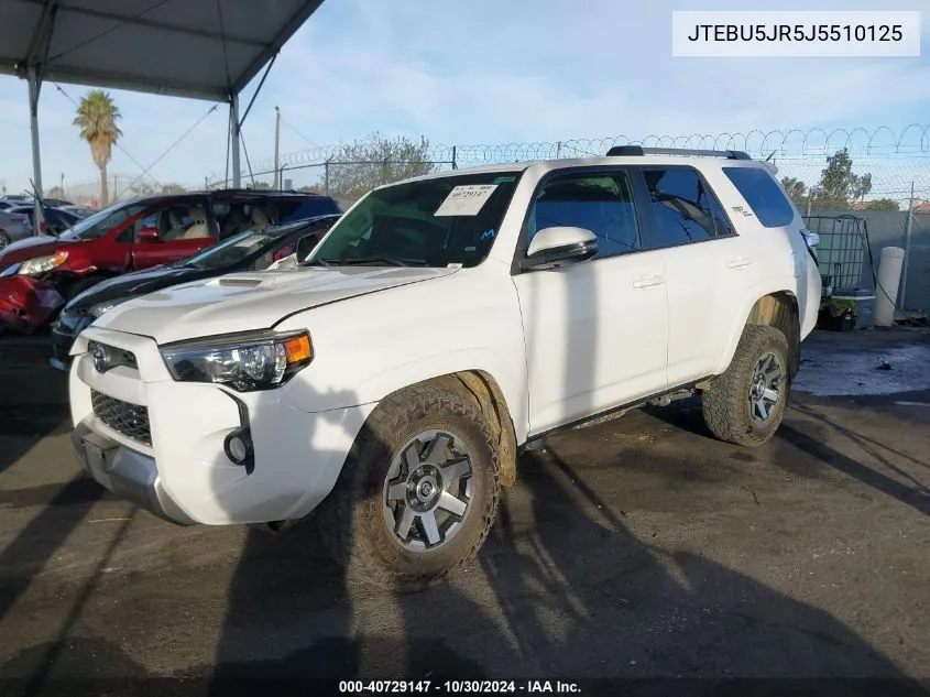 2018 Toyota 4Runner Trd Off Road Premium VIN: JTEBU5JR5J5510125 Lot: 40729147