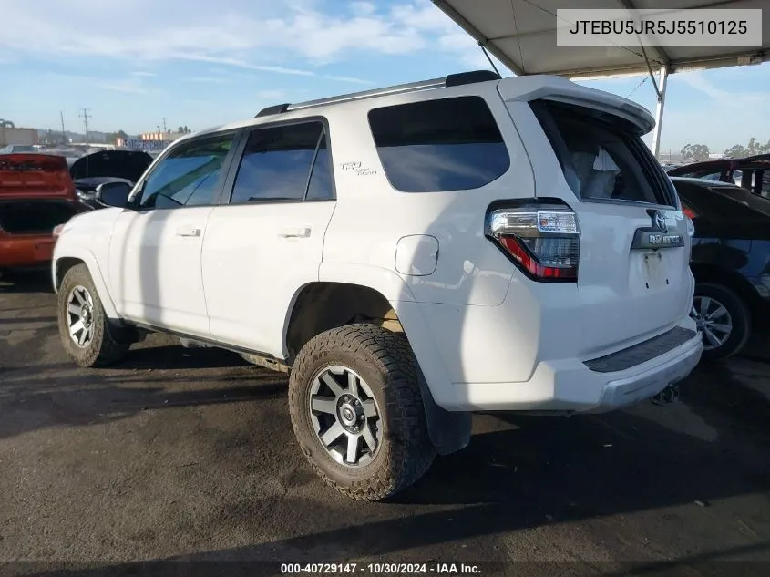 2018 Toyota 4Runner Trd Off Road Premium VIN: JTEBU5JR5J5510125 Lot: 40729147