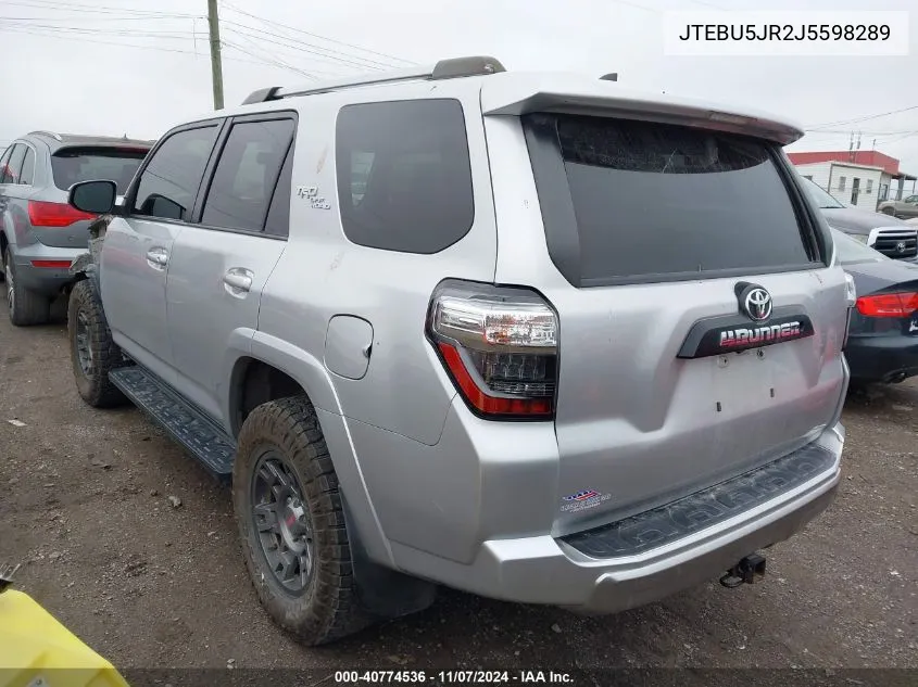 2018 Toyota 4Runner Trd Off Road Premium VIN: JTEBU5JR2J5598289 Lot: 40774536