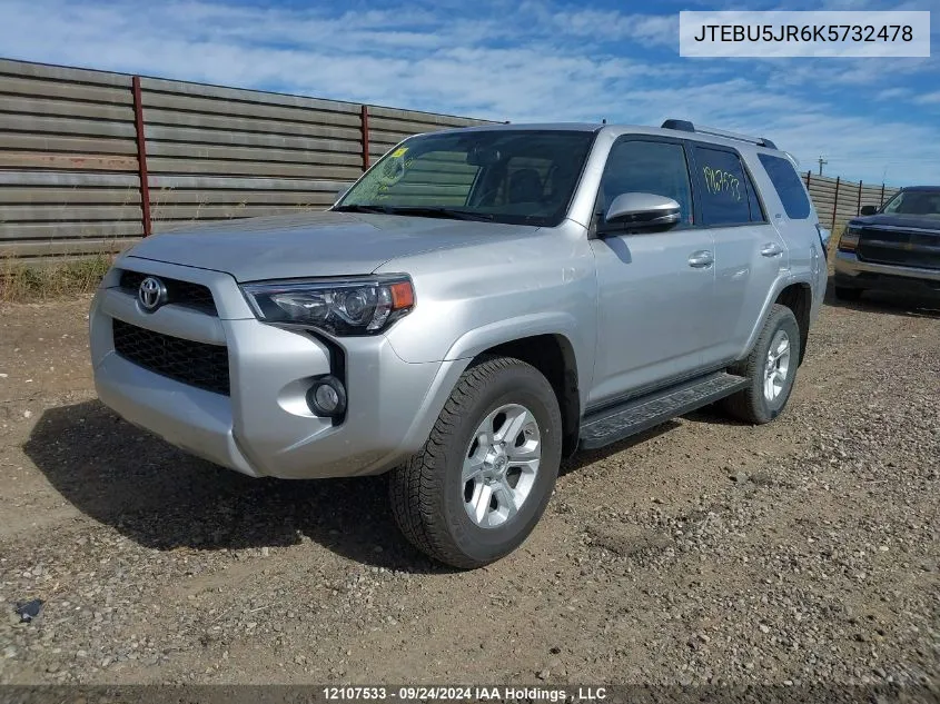 2019 Toyota 4Runner Sr5 VIN: JTEBU5JR6K5732478 Lot: 12107533