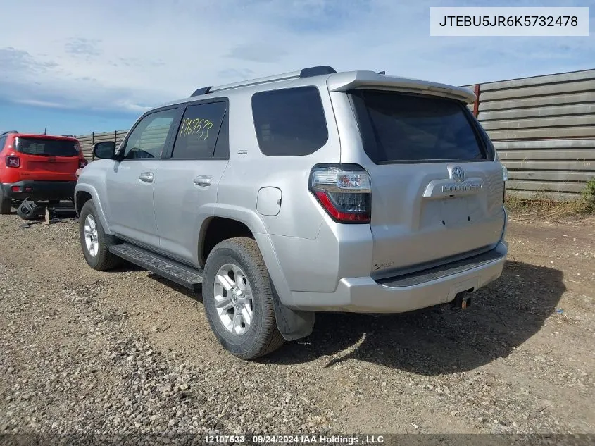 2019 Toyota 4Runner Sr5 VIN: JTEBU5JR6K5732478 Lot: 12107533