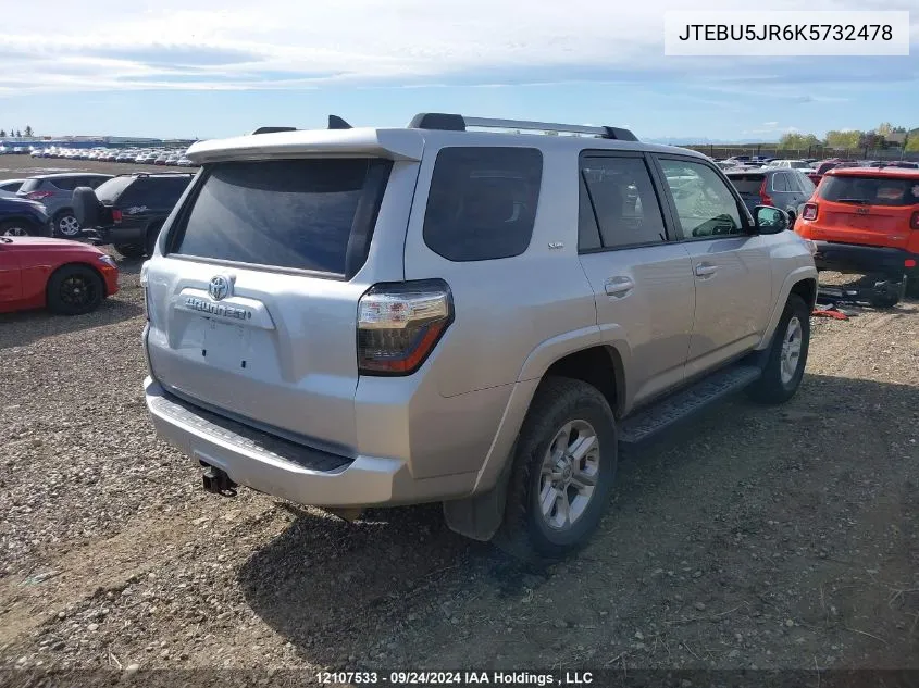 2019 Toyota 4Runner Sr5 VIN: JTEBU5JR6K5732478 Lot: 12107533