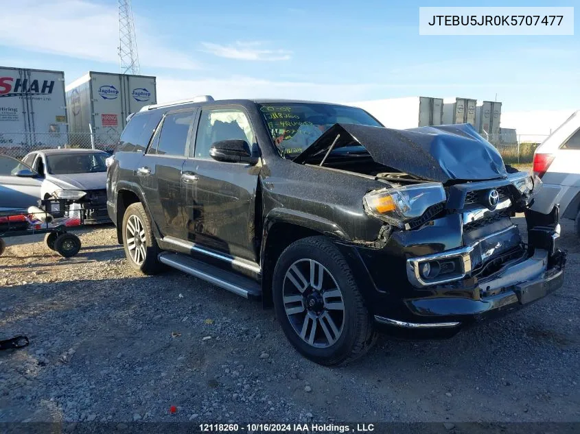 2019 Toyota 4Runner Sr5 VIN: JTEBU5JR0K5707477 Lot: 12118260