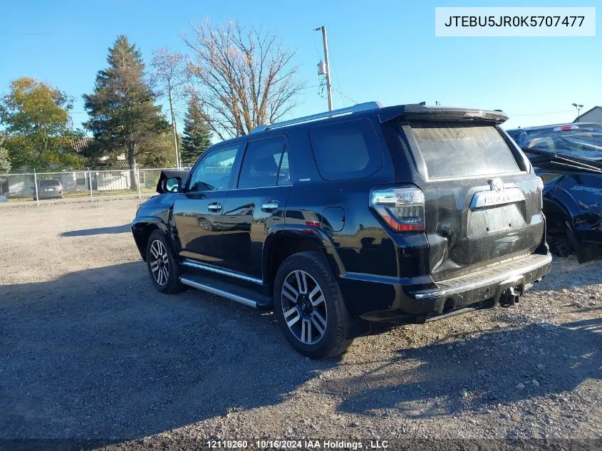 2019 Toyota 4Runner Sr5 VIN: JTEBU5JR0K5707477 Lot: 12118260