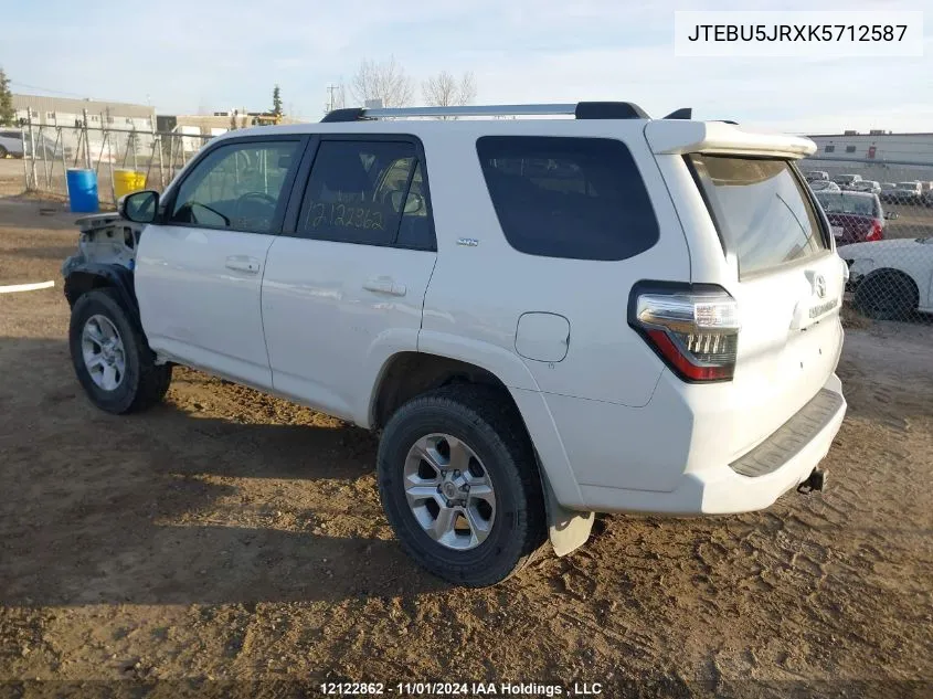 2019 Toyota 4Runner Sr5 VIN: JTEBU5JRXK5712587 Lot: 12122862