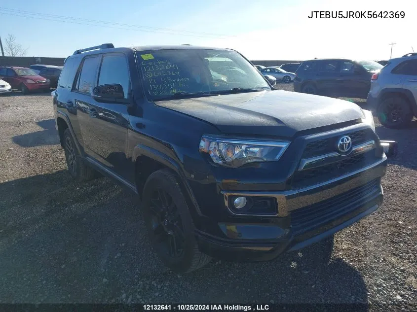 2019 Toyota 4Runner Sr5 VIN: JTEBU5JR0K5642369 Lot: 12132641