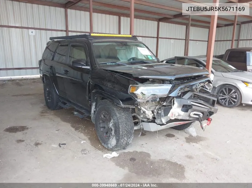 2019 Toyota 4Runner Trd Off Road VIN: JTEBU5JR5K5671169 Lot: 39948669