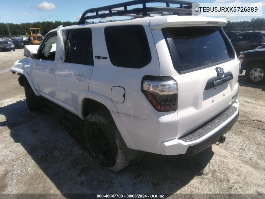 2019 Toyota 4Runner Trd Pro VIN: JTEBU5JRXK5726389 Lot: 40047709