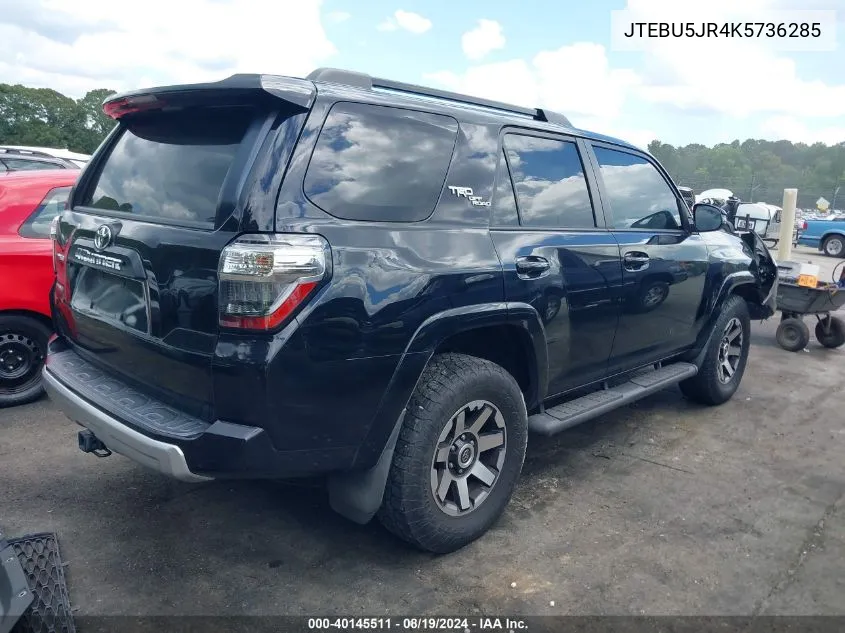 2019 Toyota 4Runner Trd Off Road Premium VIN: JTEBU5JR4K5736285 Lot: 40145511