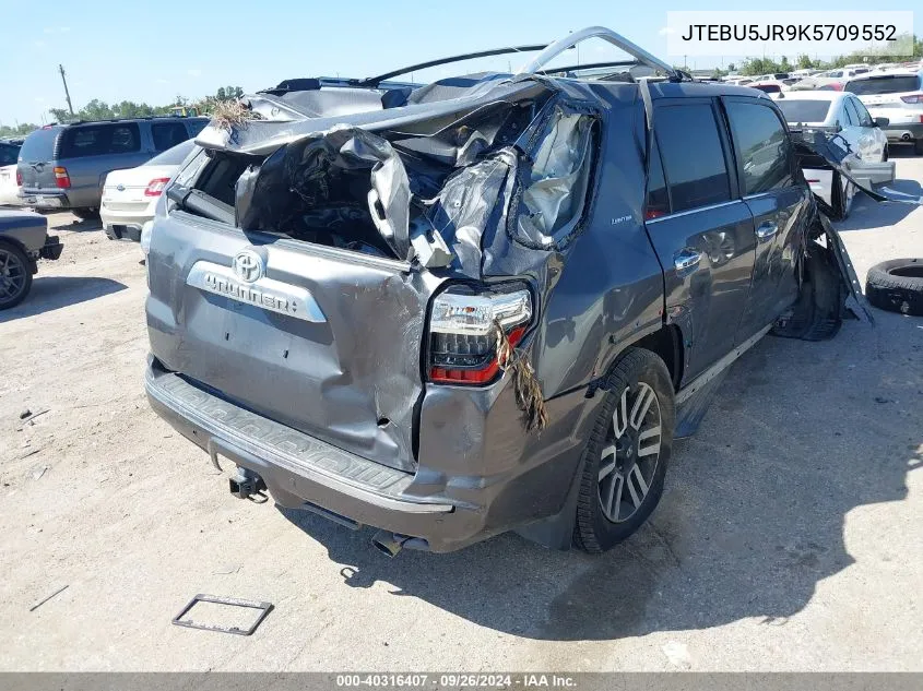 2019 Toyota 4Runner Sr5/Limited/Limited Night Shade/Trd Off Road/Trd Off Road Premium/Trd Pro VIN: JTEBU5JR9K5709552 Lot: 40316407