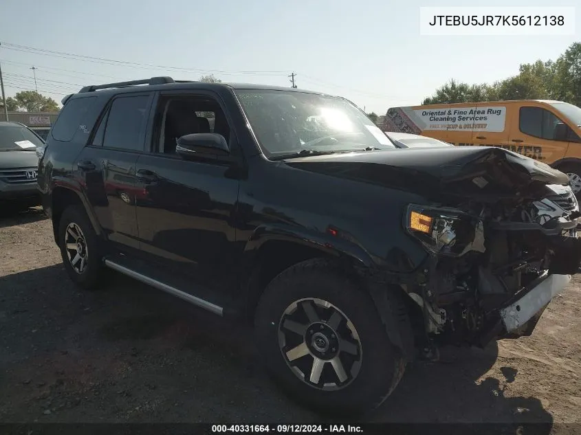 2019 Toyota 4Runner Trd Off Road Premium VIN: JTEBU5JR7K5612138 Lot: 40331664