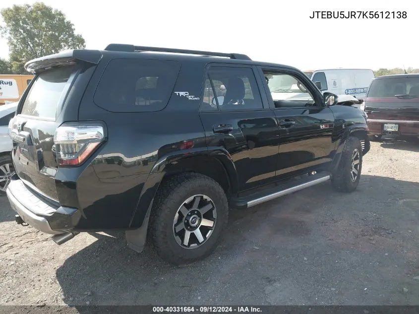 2019 Toyota 4Runner Trd Off Road Premium VIN: JTEBU5JR7K5612138 Lot: 40331664