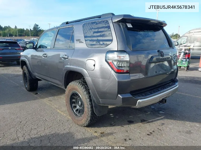 2019 Toyota 4Runner Trd Off Road VIN: JTEBU5JR4K5678341 Lot: 40396482