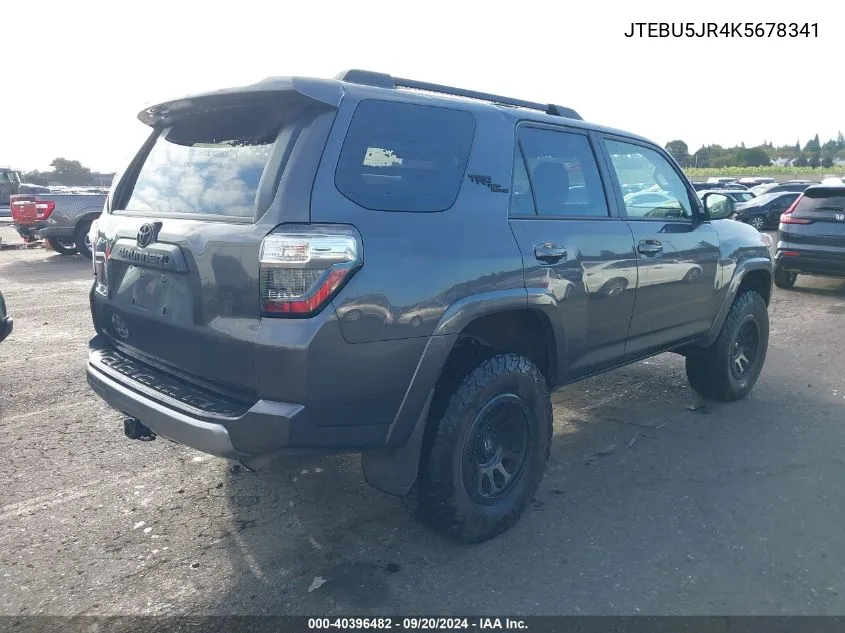 2019 Toyota 4Runner Trd Off Road VIN: JTEBU5JR4K5678341 Lot: 40396482