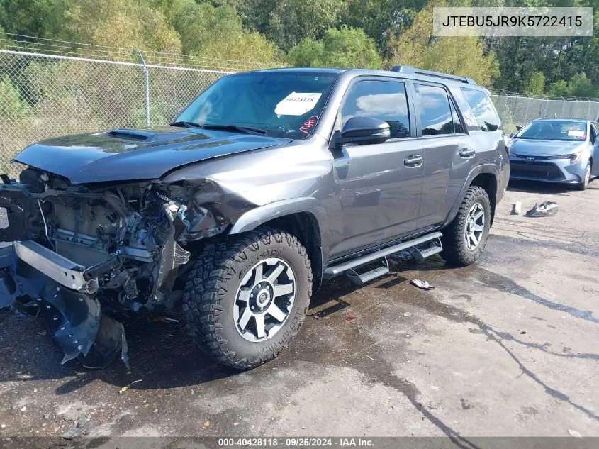 2019 Toyota 4Runner Trd Off Road Premium VIN: JTEBU5JR9K5722415 Lot: 40428118