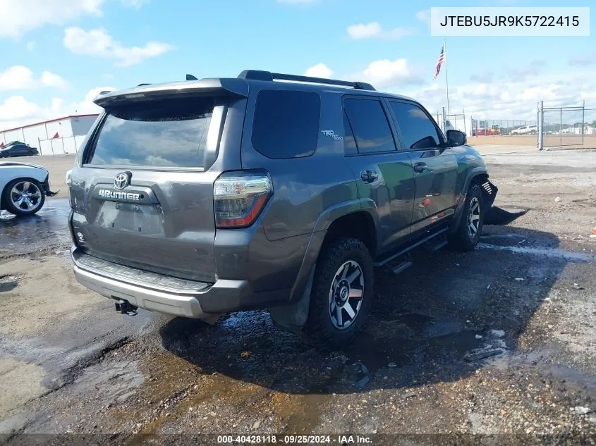 2019 Toyota 4Runner Trd Off Road Premium VIN: JTEBU5JR9K5722415 Lot: 40428118