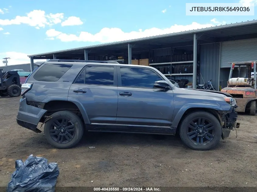 2019 Toyota 4Runner Limited/Limited Nightshade/Sr5/Sr5 Premium/Trd Off Road/Trd Off Road Premium/Trd Pro VIN: JTEBU5JR8K5649036 Lot: 40435550