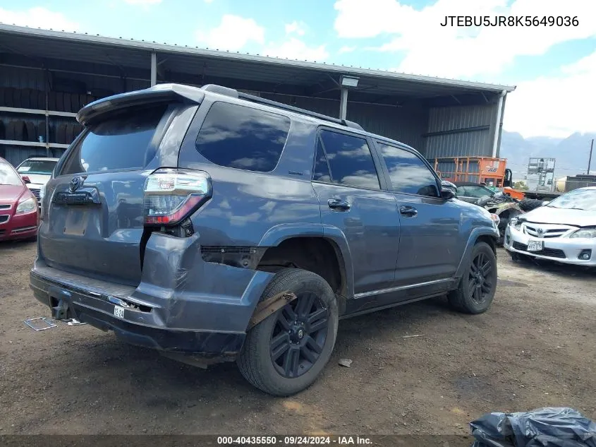 2019 Toyota 4Runner Limited/Limited Nightshade/Sr5/Sr5 Premium/Trd Off Road/Trd Off Road Premium/Trd Pro VIN: JTEBU5JR8K5649036 Lot: 40435550