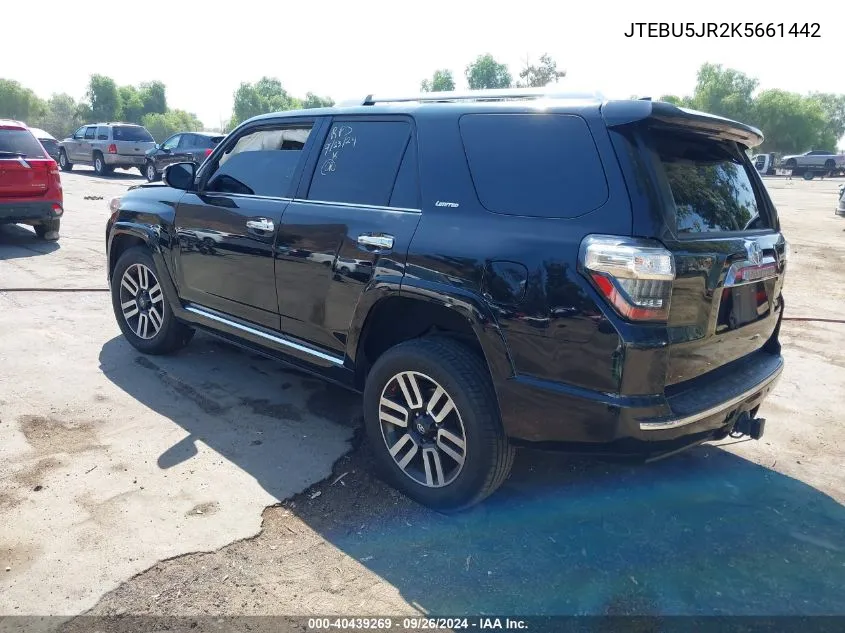 2019 Toyota 4Runner Sr5/Limited/Limited Night Shade/Trd Off Road/Trd Off Road Premium/Trd Pro VIN: JTEBU5JR2K5661442 Lot: 40439269