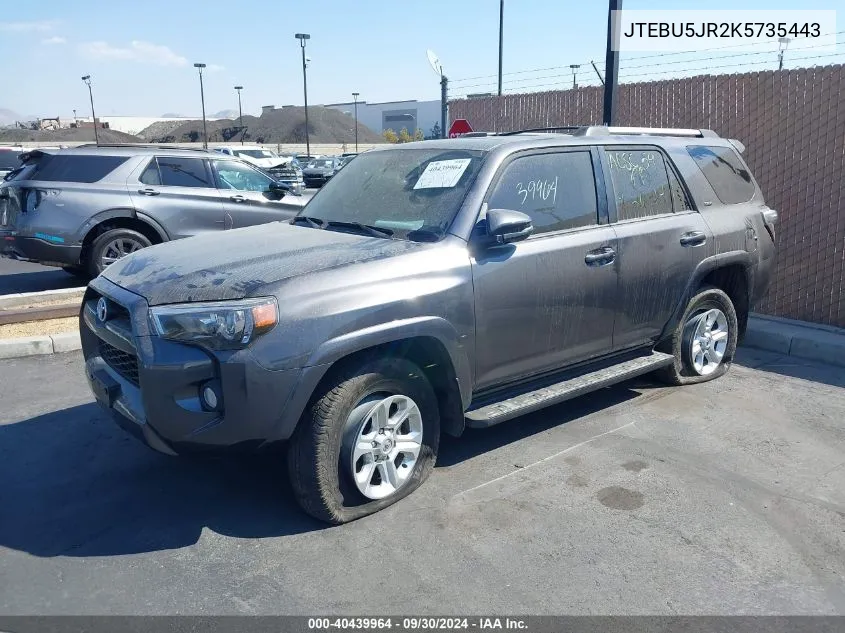 2019 Toyota 4Runner Sr5 Premium VIN: JTEBU5JR2K5735443 Lot: 40439964