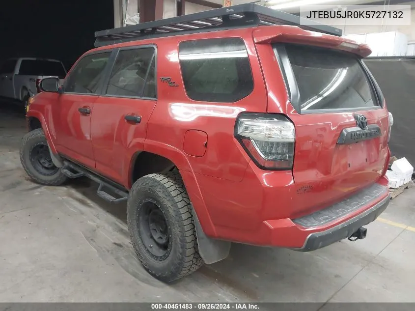 2019 Toyota 4Runner Trd Off Road Premium VIN: JTEBU5JR0K5727132 Lot: 40451483