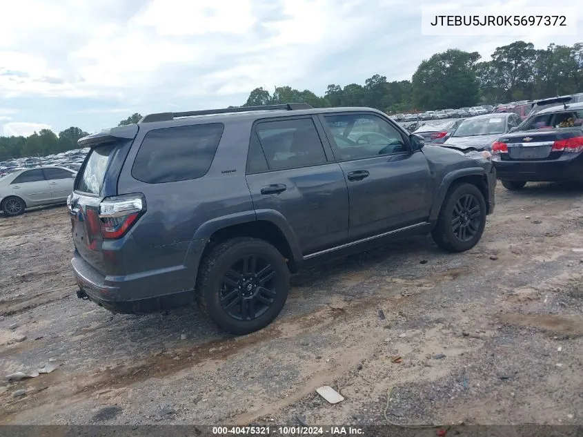 2019 Toyota 4Runner Limited Nightshade VIN: JTEBU5JR0K5697372 Lot: 40475321