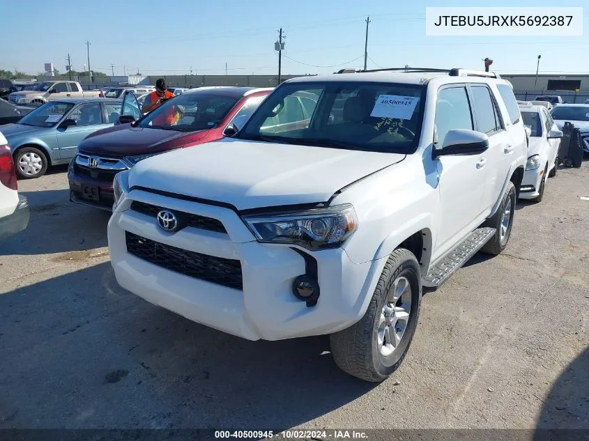 2019 Toyota 4Runner Sr5 VIN: JTEBU5JRXK5692387 Lot: 40500945