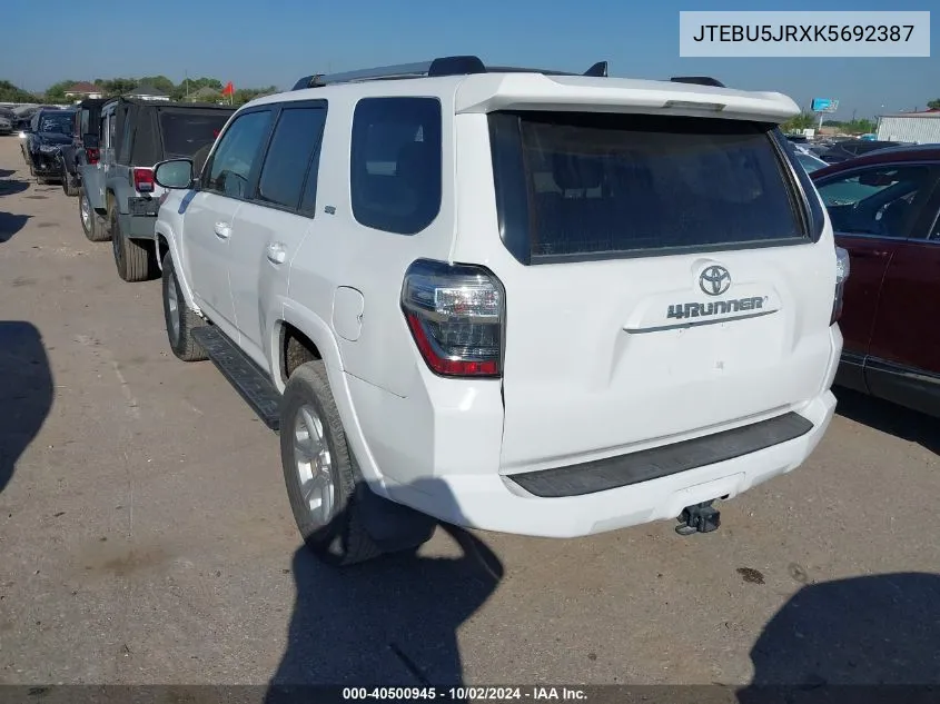 2019 Toyota 4Runner Sr5 VIN: JTEBU5JRXK5692387 Lot: 40500945