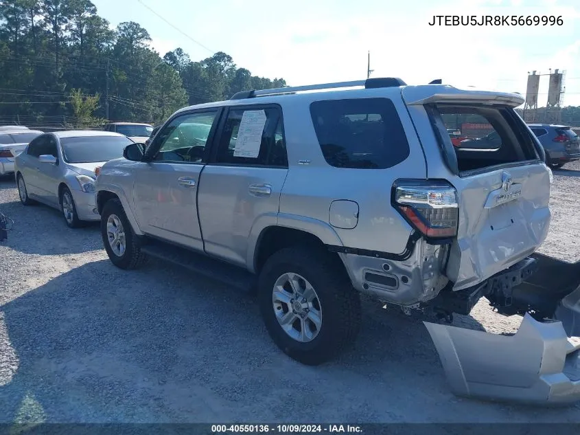 2019 Toyota 4Runner Sr5/Limited/Limited Night VIN: JTEBU5JR8K5669996 Lot: 40550136