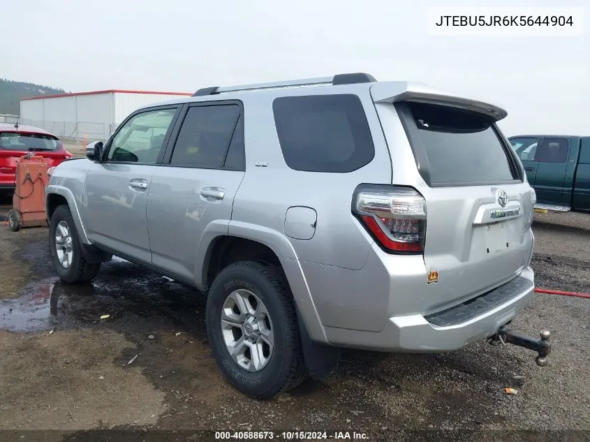 2019 Toyota 4Runner Sr5 Premium VIN: JTEBU5JR6K5644904 Lot: 40588673