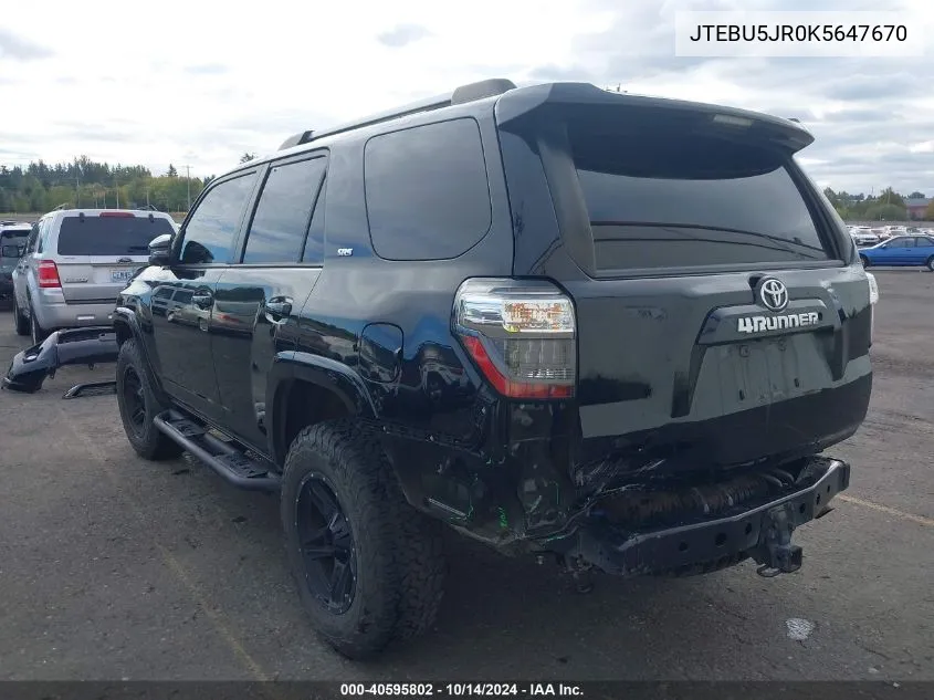 2019 Toyota 4Runner Sr5 Premium VIN: JTEBU5JR0K5647670 Lot: 40595802