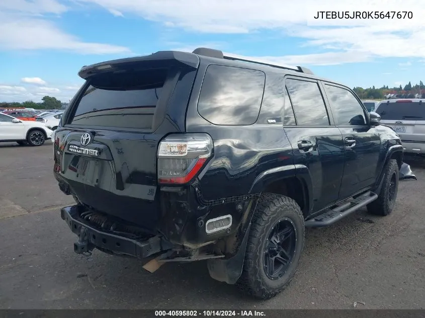 2019 Toyota 4Runner Sr5 Premium VIN: JTEBU5JR0K5647670 Lot: 40595802