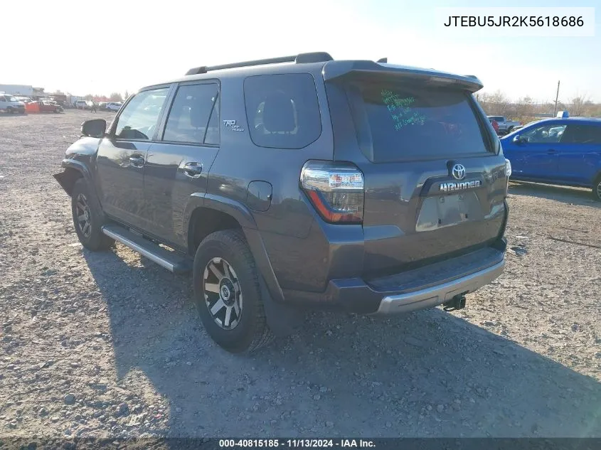 2019 Toyota 4Runner Trd Off Road Premium VIN: JTEBU5JR2K5618686 Lot: 40815185