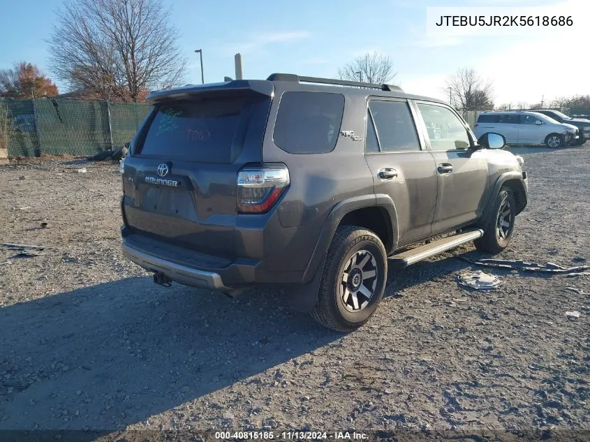 2019 Toyota 4Runner Trd Off Road Premium VIN: JTEBU5JR2K5618686 Lot: 40815185