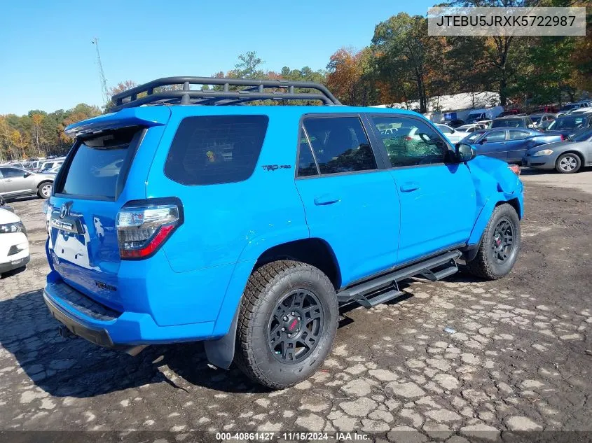 2019 Toyota 4Runner Trd Pro VIN: JTEBU5JRXK5722987 Lot: 40861427