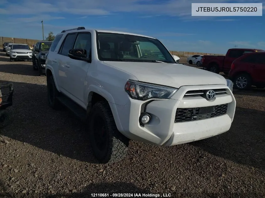 2020 Toyota 4Runner VIN: JTEBU5JR0L5750220 Lot: 12110651